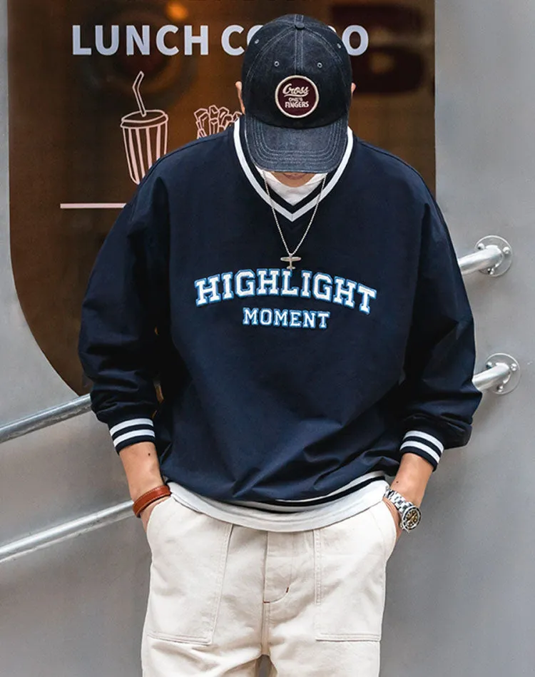 American Retro Letter Embroidery Baseball Men's Sweater