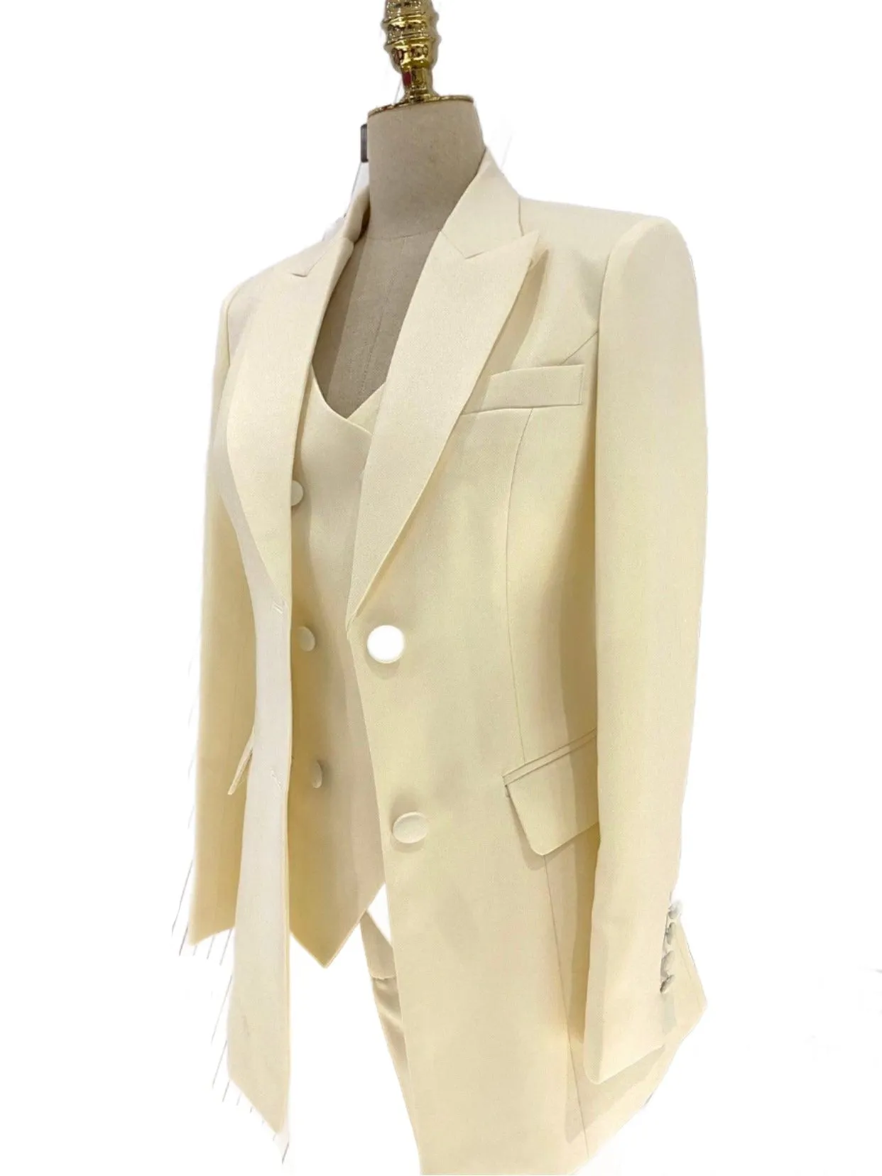 Beige Formal Three-Piece Suit Set