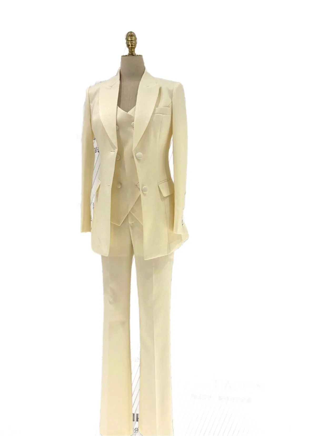 Beige Formal Three-Piece Suit Set