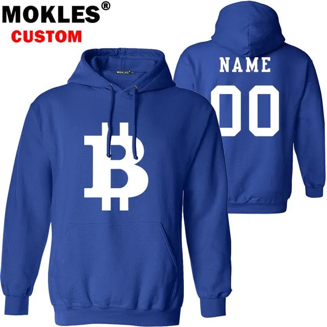 BITCOIN pullover logo custom name number autumn winter virtual currency jersey warm hat flag BTC pure black XBT Blue red clothes