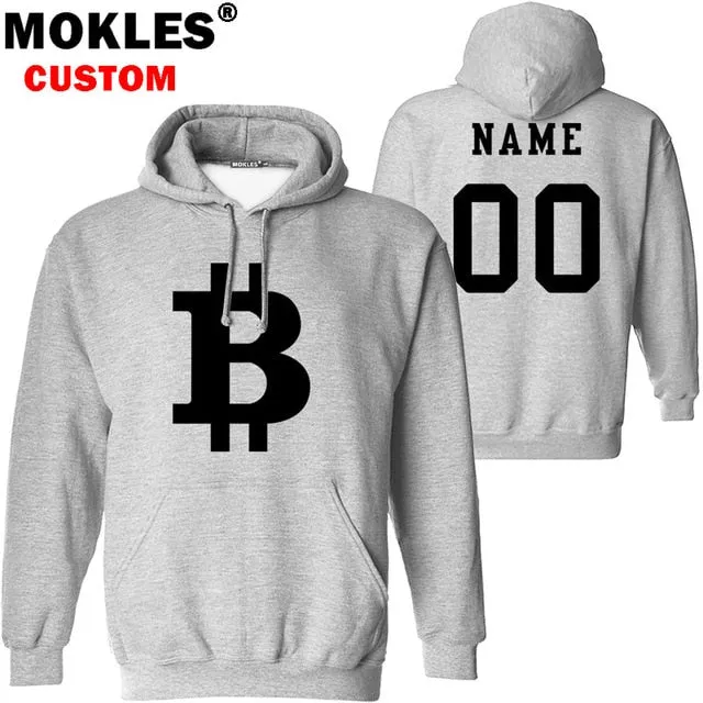 BITCOIN pullover logo custom name number autumn winter virtual currency jersey warm hat flag BTC pure black XBT Blue red clothes