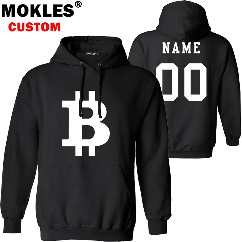 BITCOIN pullover logo custom name number autumn winter virtual currency jersey warm hat flag BTC pure black XBT Blue red clothes