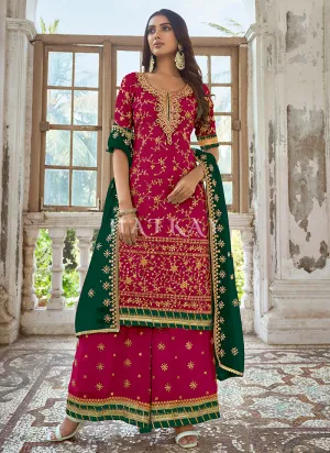 Bridal Red Embroidery Traditional Georgette Palazzo Suit