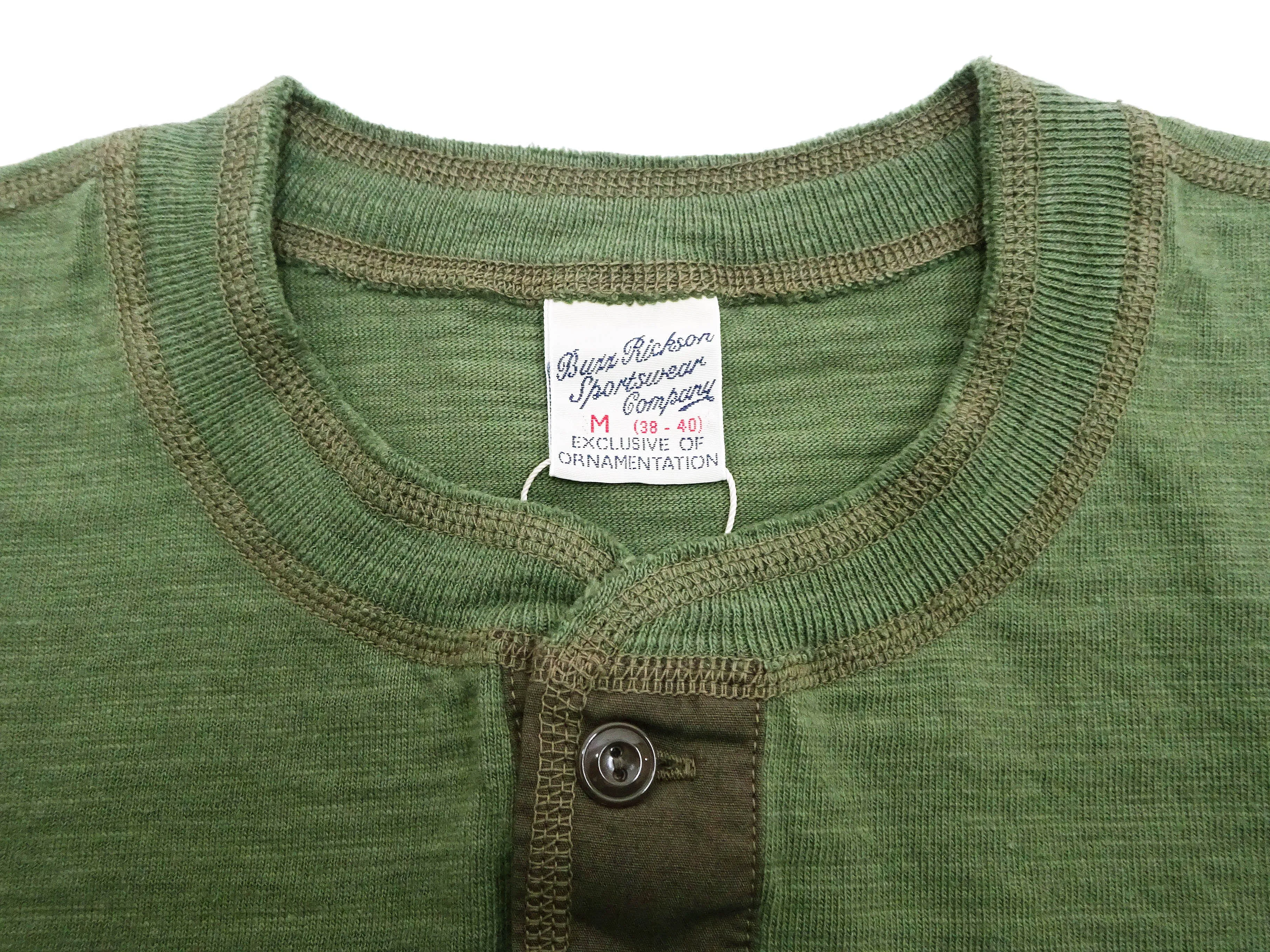 Buzz Rickson Henley T-Shirt Men's Short Sleeve Plain Loopwheeled Slub Yarn Tee BR79192 149 Olive