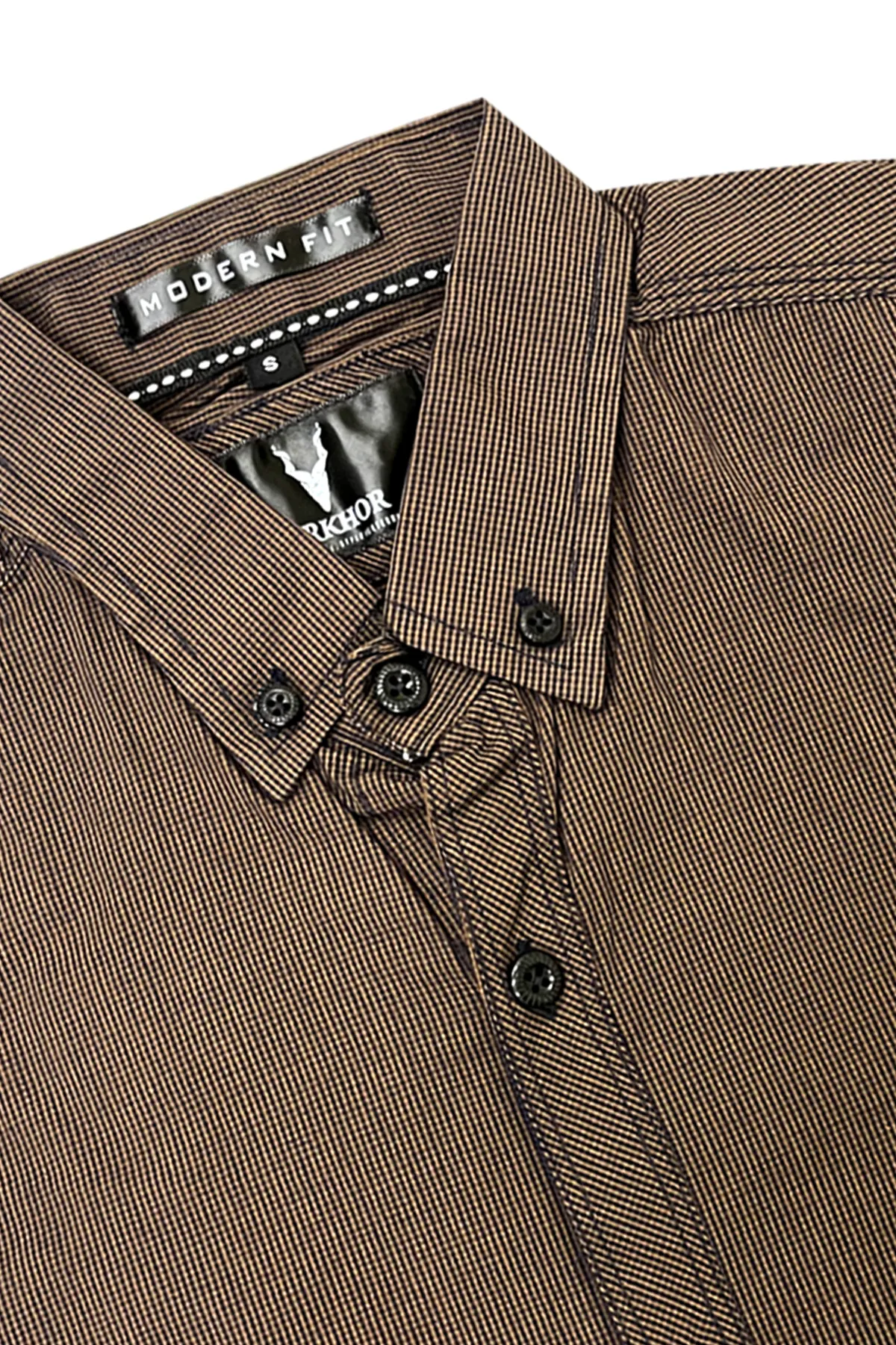 Chocolate Brown Button Down Casual Check Shirt