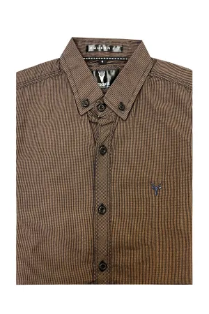 Chocolate Brown Button Down Casual Check Shirt