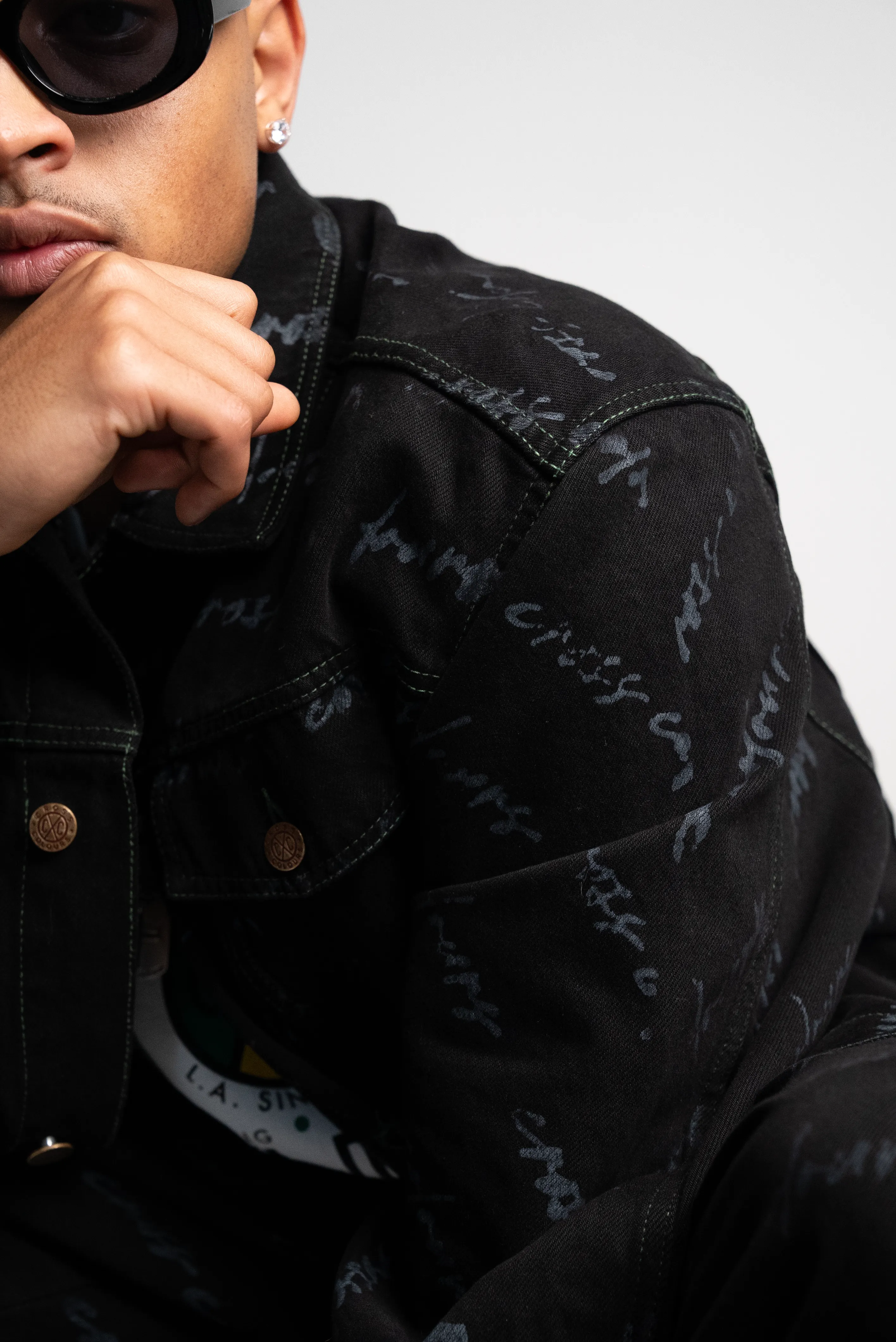 Cross Colours Signature Print Classic Jean Jacket - Overdyed Vintage Black