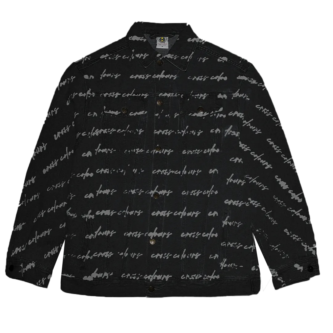 Cross Colours Signature Print Classic Jean Jacket - Overdyed Vintage Black