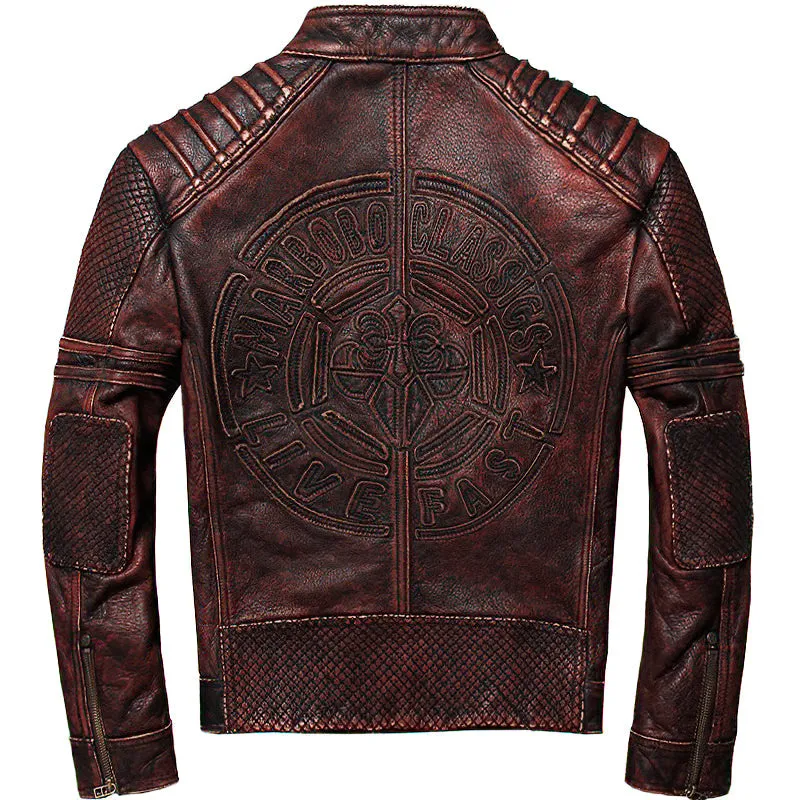 Durable Brown Biker Jacket / Genuine Leather Motorcycle Jackets / Vintage Men's Clothing