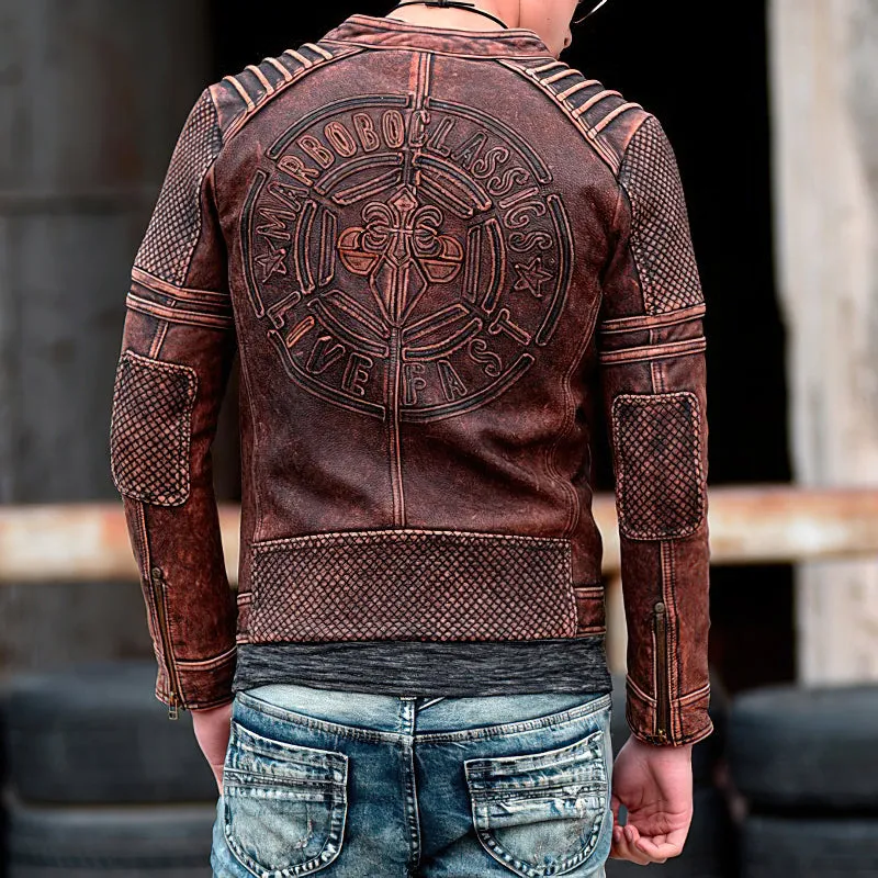 Durable Brown Biker Jacket / Genuine Leather Motorcycle Jackets / Vintage Men's Clothing