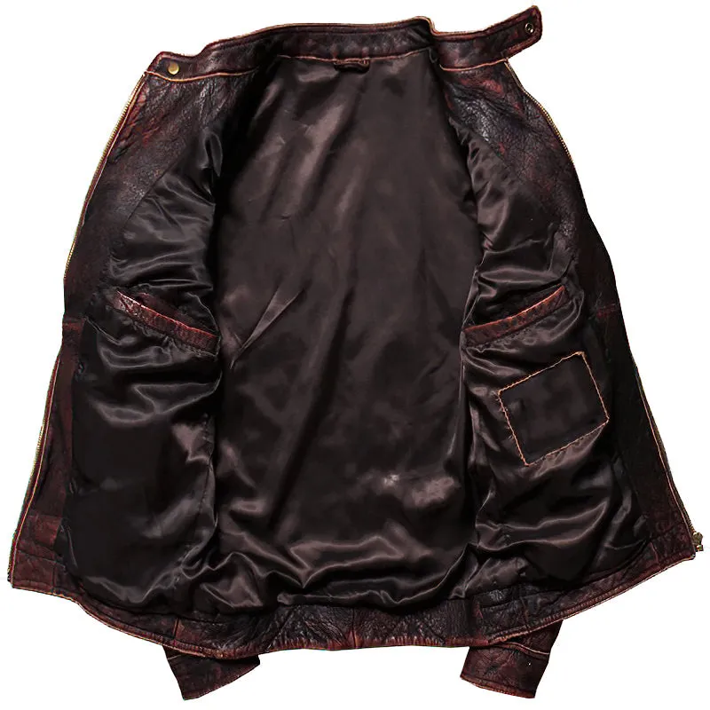 Durable Brown Biker Jacket / Genuine Leather Motorcycle Jackets / Vintage Men's Clothing