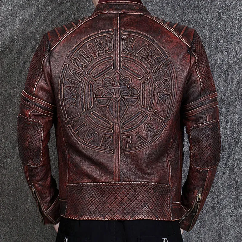 Durable Brown Biker Jacket / Genuine Leather Motorcycle Jackets / Vintage Men's Clothing