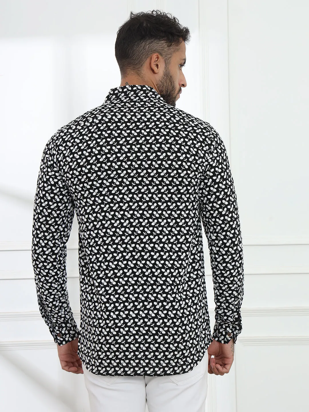 Firangi Yarn Super Soft Full Sleeves Chikankari Embroided Men's Shirt in Black