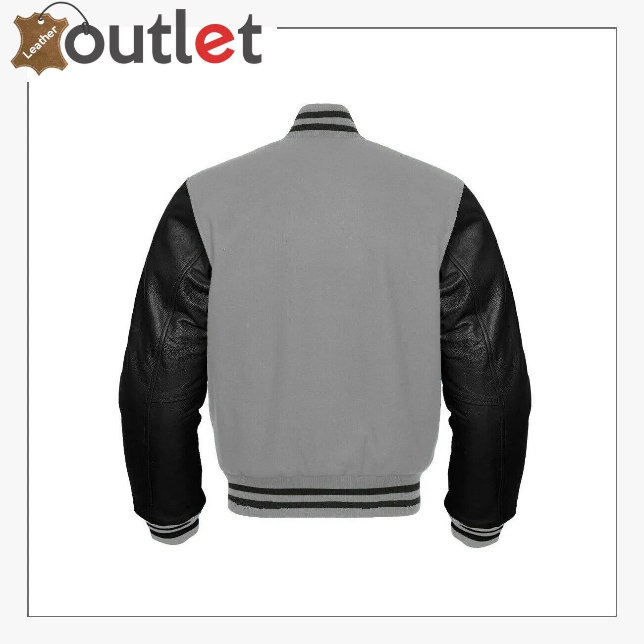 Gray Wool & Black Bomber Leather Varsity Jacket