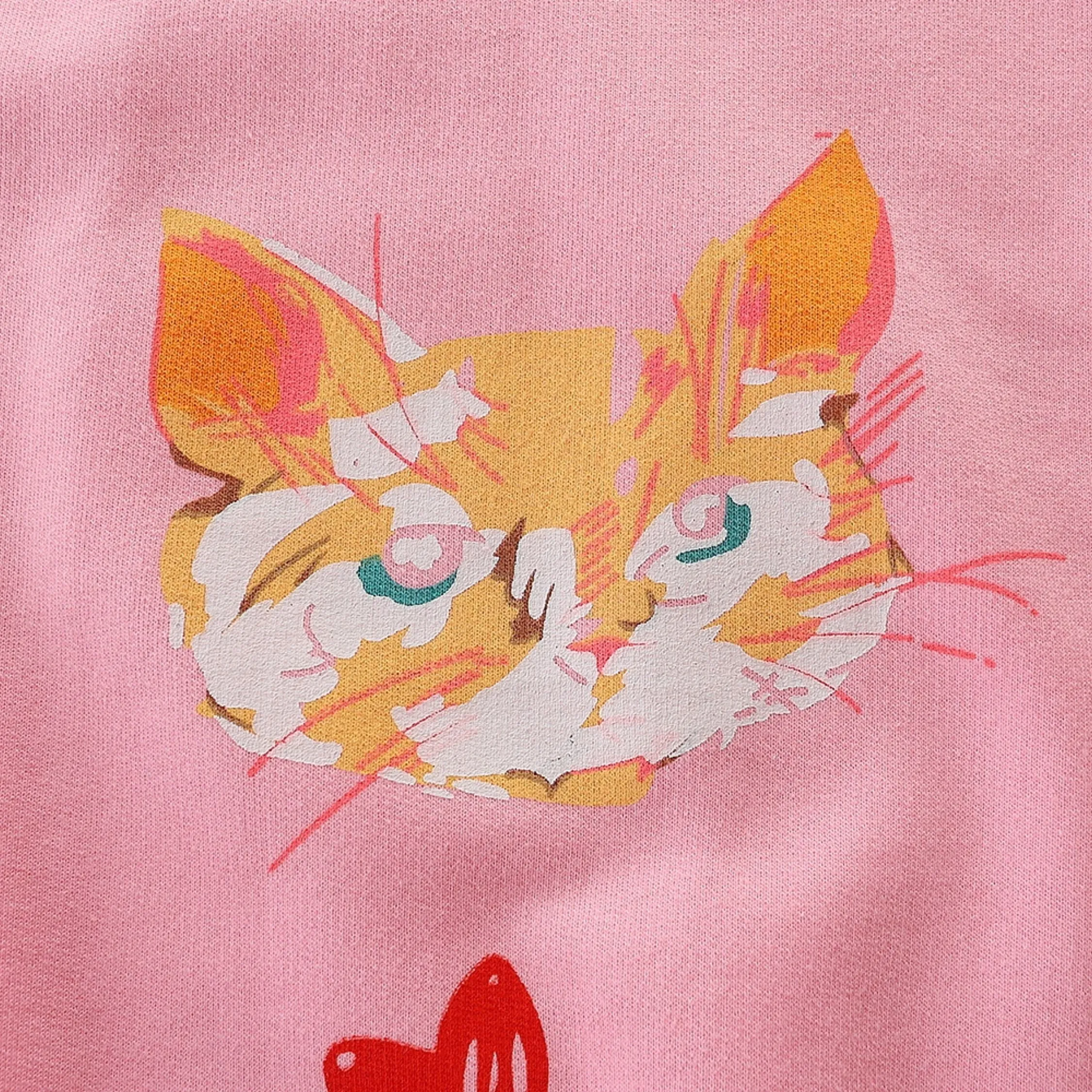 Kitty Kat Round Neck Sweat Shirt (Pink)