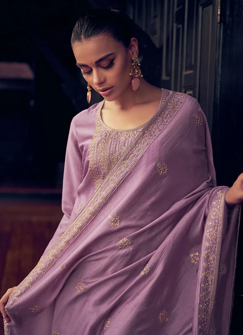 Lavender Purple Sequence Embroidery Traditional Palazzo Suit