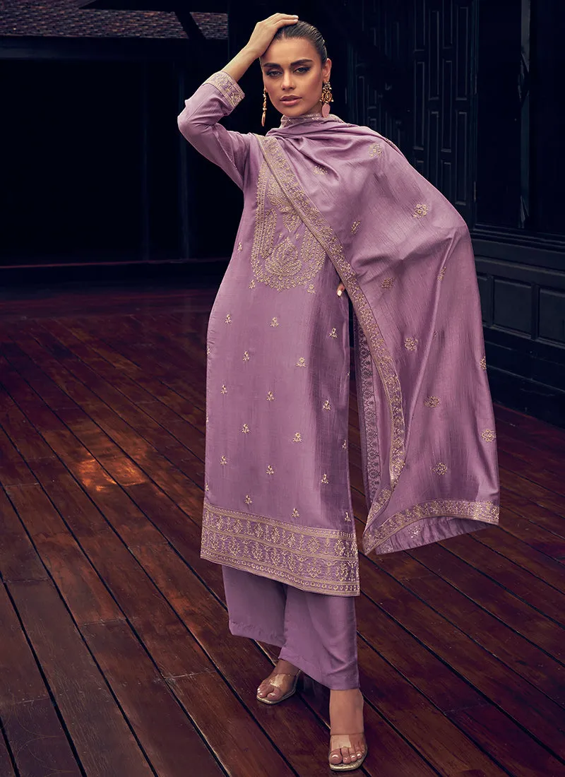 Lavender Purple Sequence Embroidery Traditional Palazzo Suit