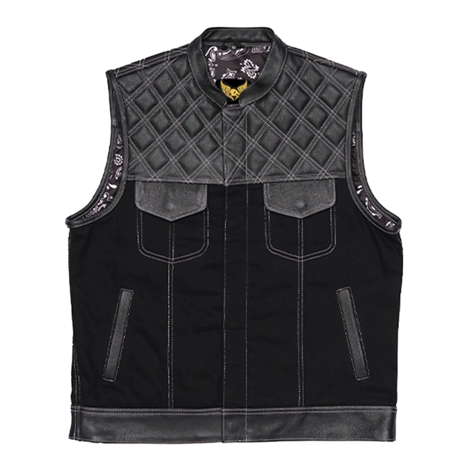 Leatherick Denim Diamond Stitch Collared Vest