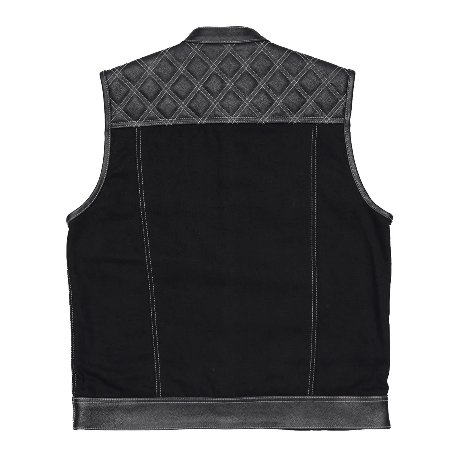 Leatherick Denim Diamond Stitch Collared Vest