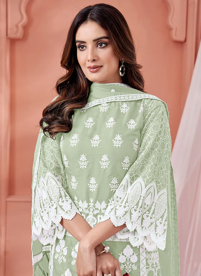 Light Green Phulkari Embroidery Pakistani Pant Suit