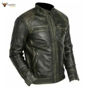 Mens Cowhide Black Leather Jacket Distressed Tanned Soft Bikers Jacket Most Sizes