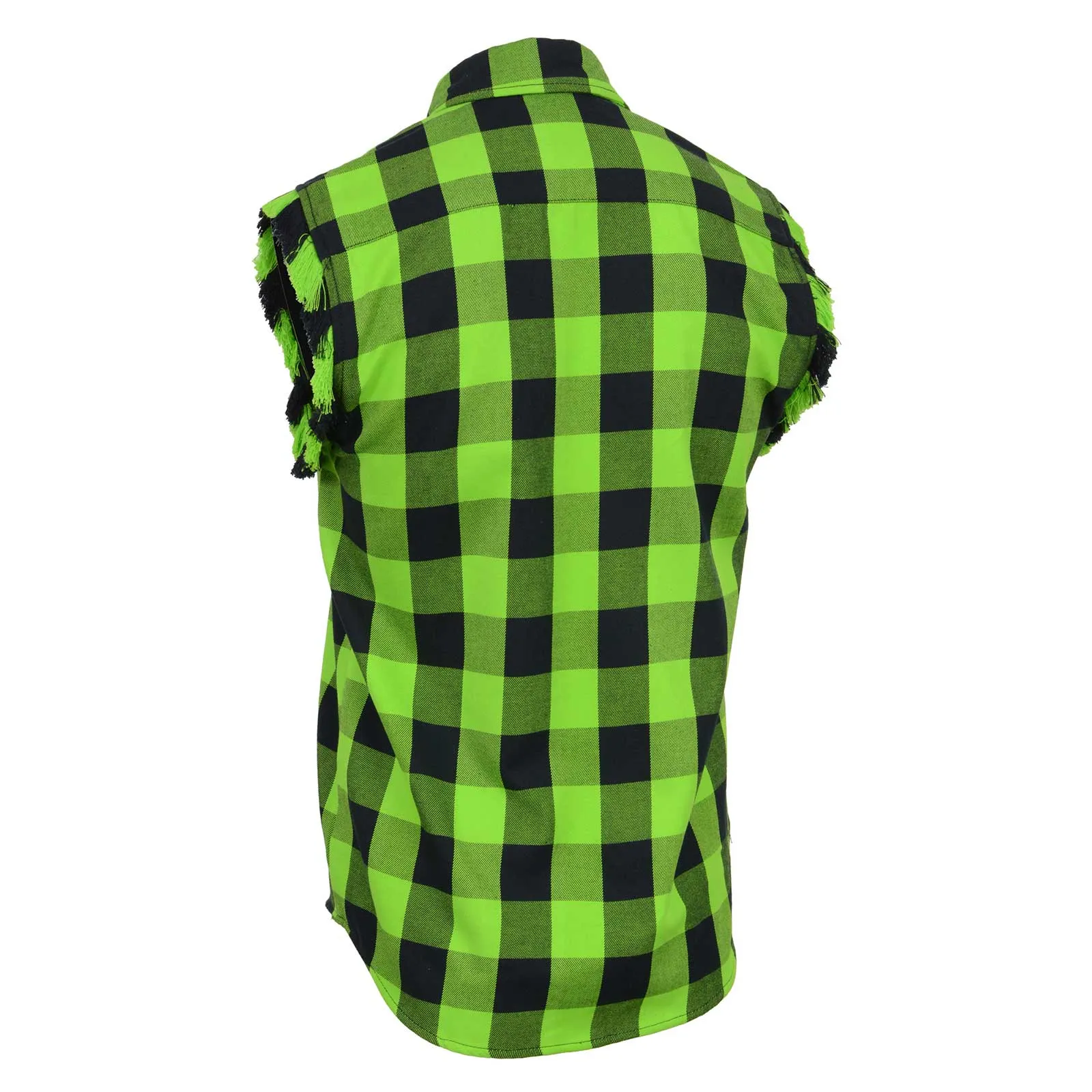 Milwaukee Leather MNG11691 Men's 'Checkered' Black and Green Cut Off Flannel Shirt