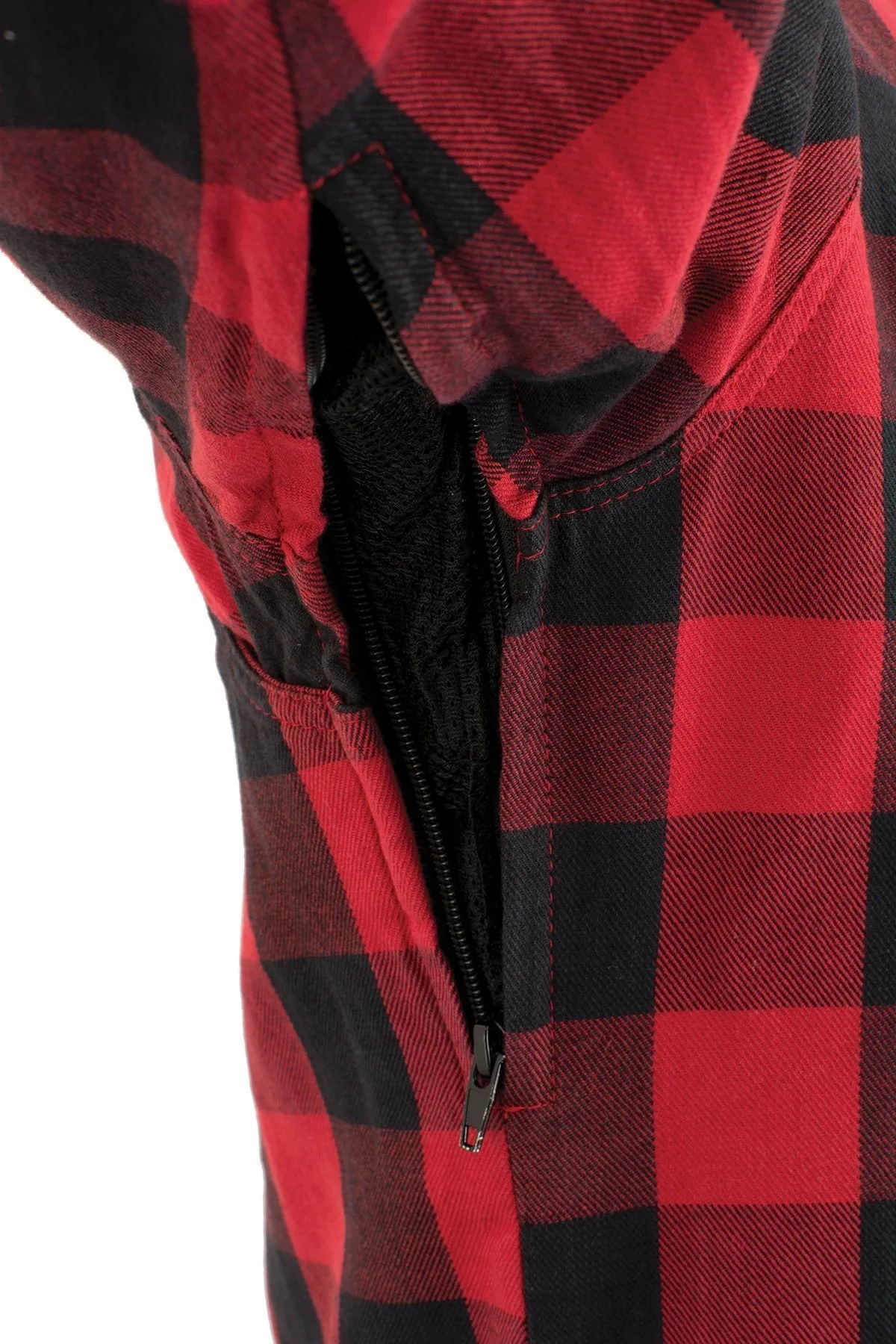 Milwaukee Performance-MPM1631-Men's Black and Red Armored Checkered Flannel Biker Shirt w/ Aramid® by DuPont™ Fibers