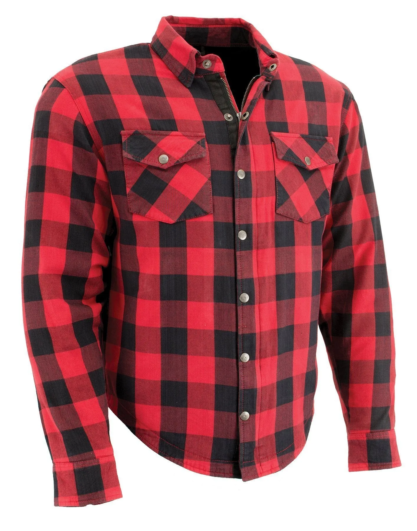 Milwaukee Performance-MPM1631-Men's Black and Red Armored Checkered Flannel Biker Shirt w/ Aramid® by DuPont™ Fibers