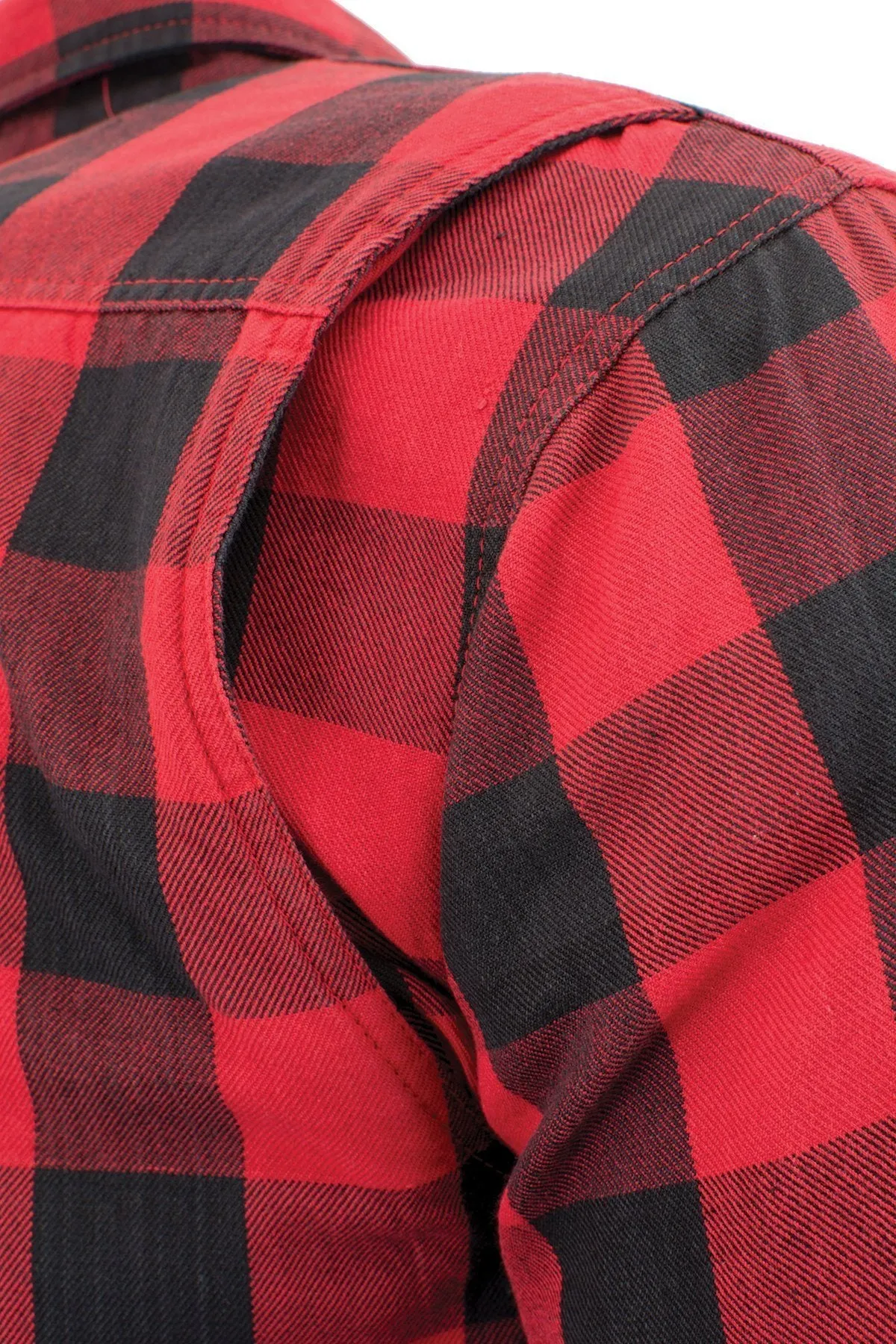 Milwaukee Performance-MPM1631-Men's Black and Red Armored Checkered Flannel Biker Shirt w/ Aramid® by DuPont™ Fibers