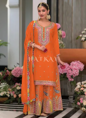 Orange Multi Embroidery Palazzo Suit