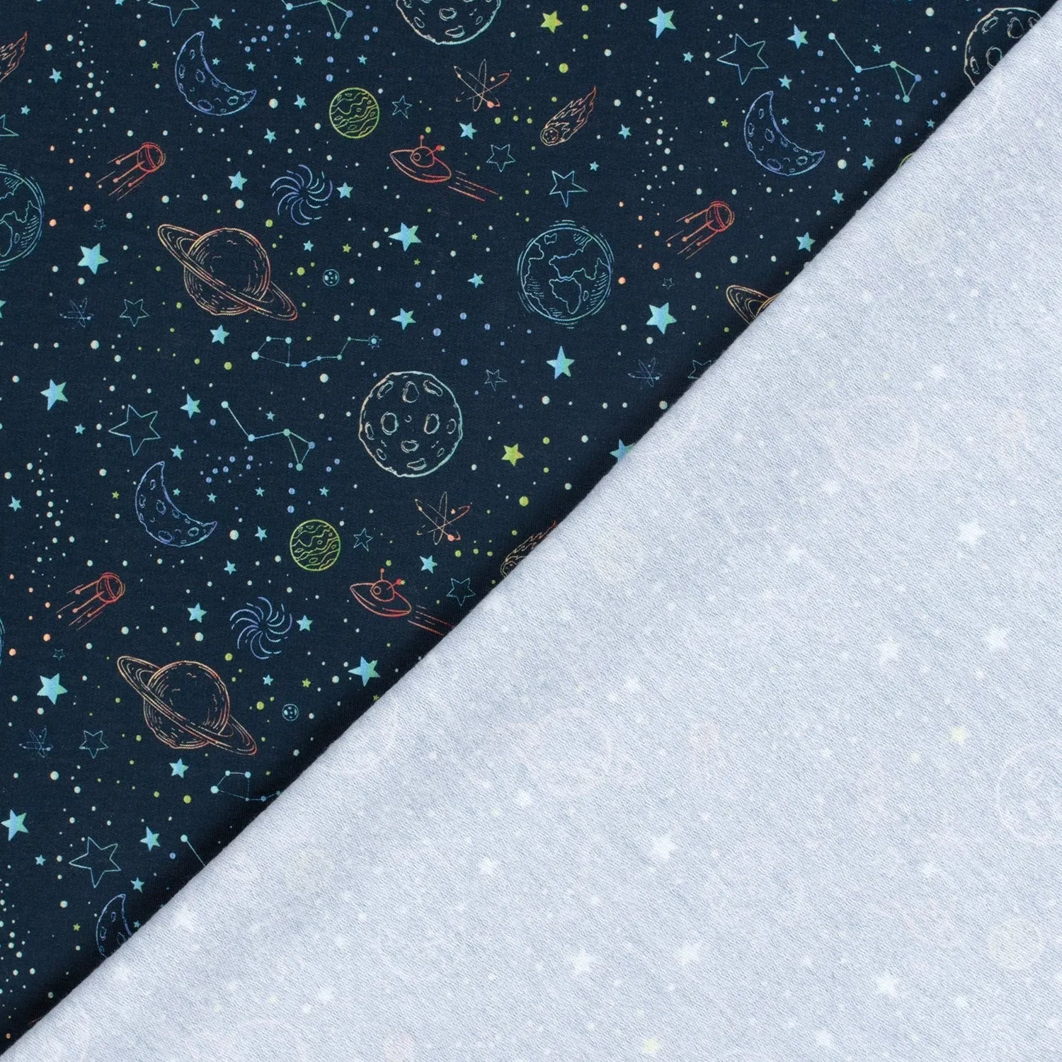 Outer Space Planets & Stars - French Terry Fabric - Navy