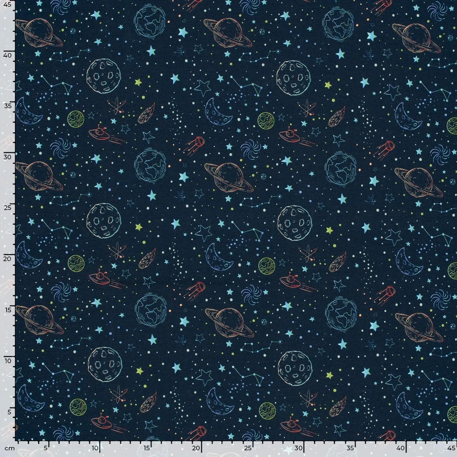 Outer Space Planets & Stars - French Terry Fabric - Navy