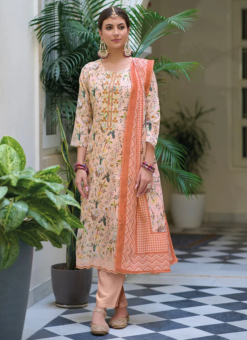 Peach Floral Gota Patti Embroidered Salwar Kameez