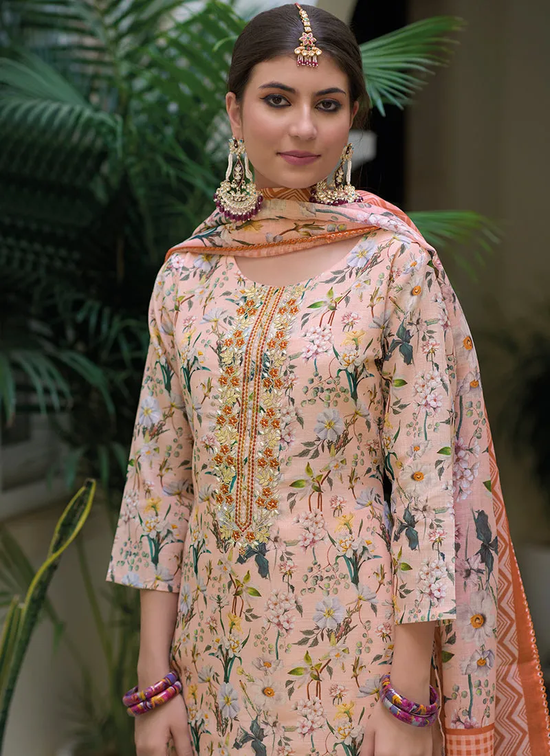 Peach Floral Gota Patti Embroidered Salwar Kameez