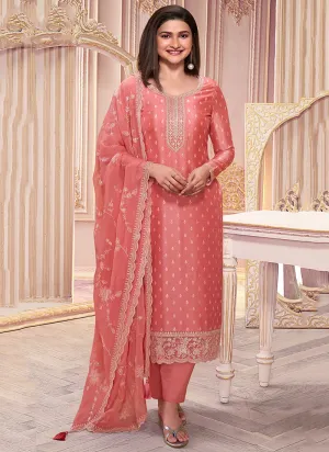 Peach Reshamkari Embroidery Silk Salwar Kameez