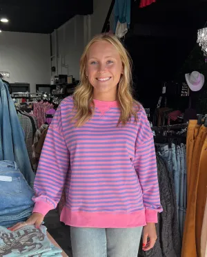 Pink & Purple Striped Casual Top