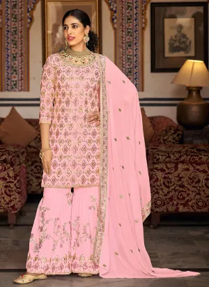 Pink Sequence Embroidery Traditional Gharara Suit