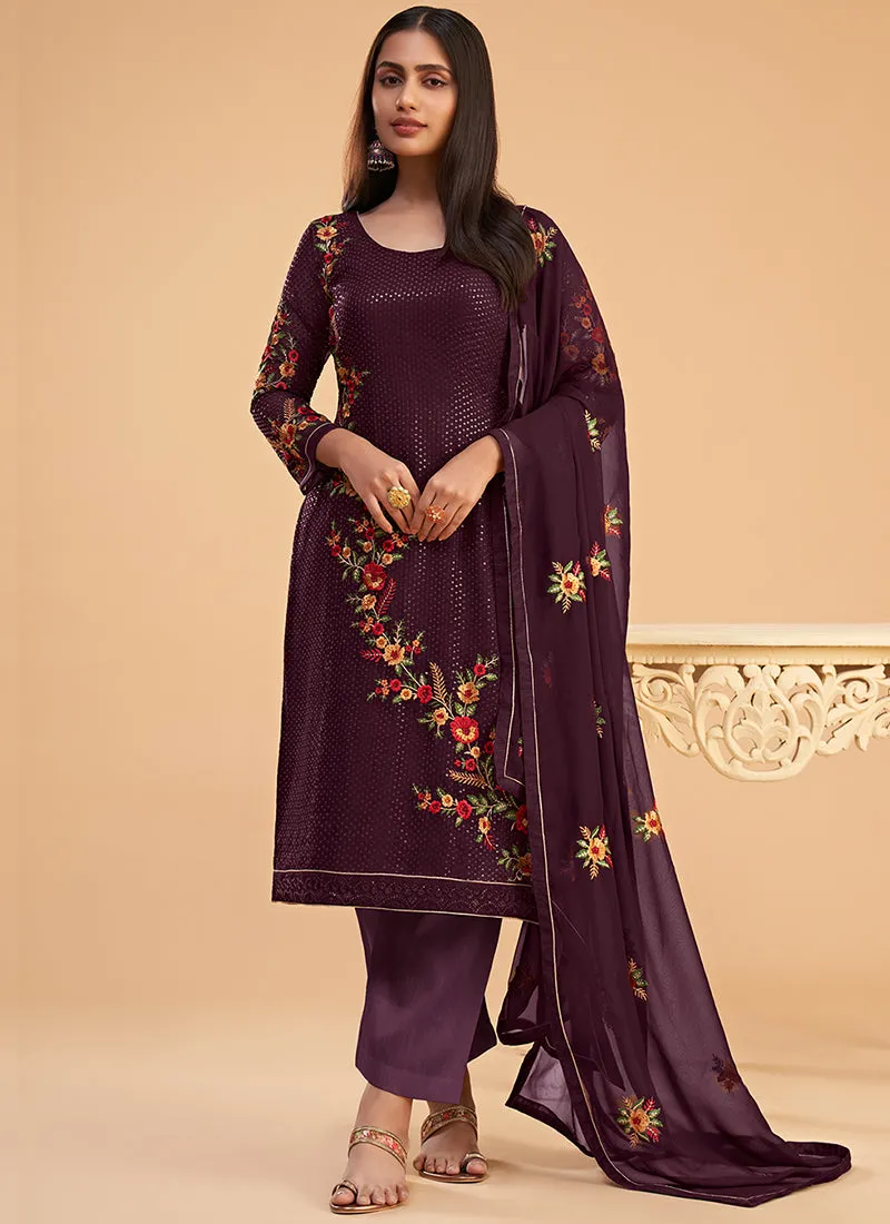 Purple Multi Embroidery Traditional Salwar Suit