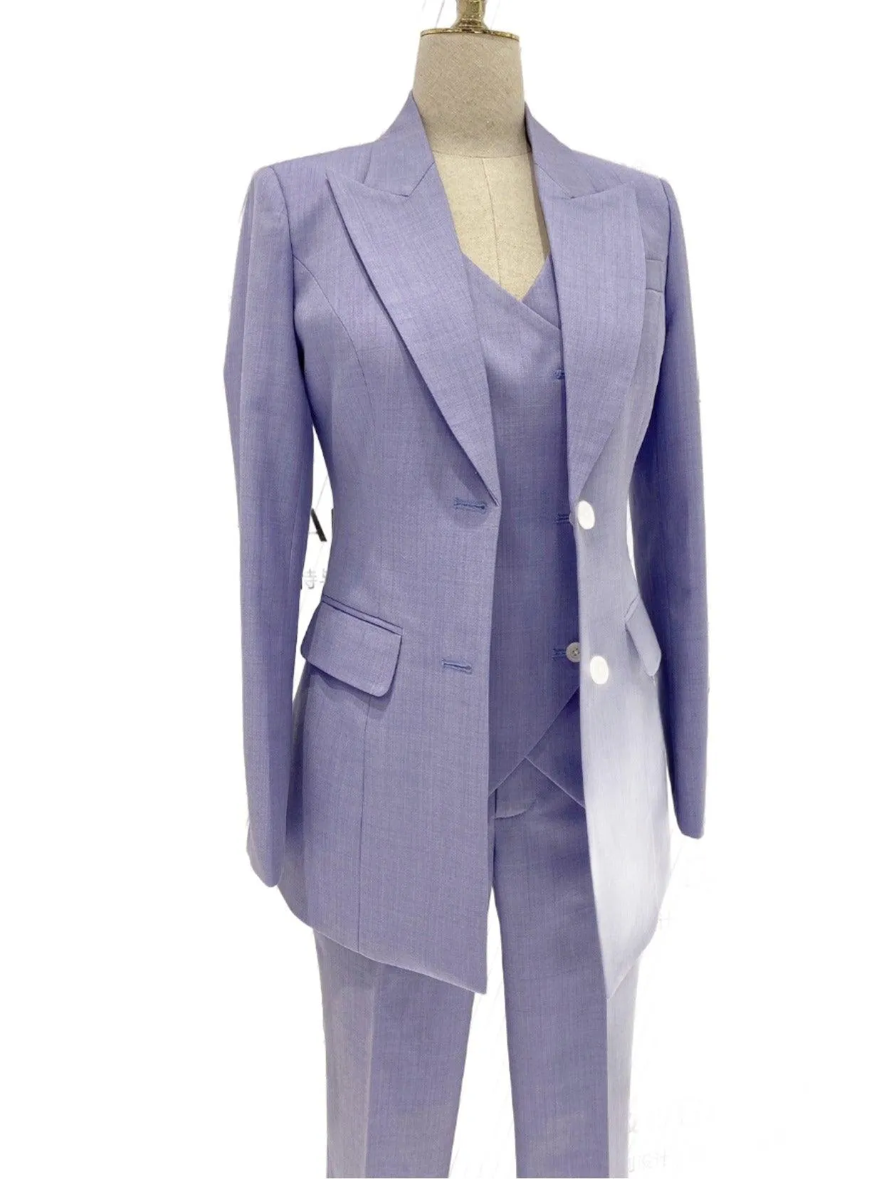 Purple Three-Piece Suit - Women Double-Breasted Pantsuit