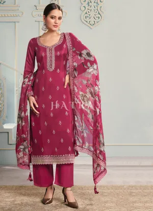 Rani Pink Embroidery Pakistani Pant Suit