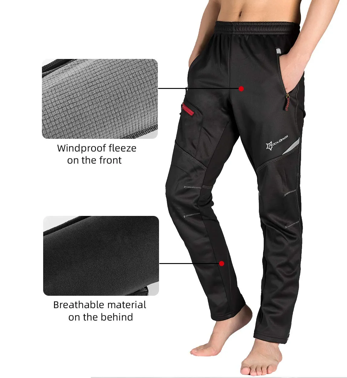 ROCKBROS Men's Windproof Thermal Cycling Pants - Winter Fleece for Biking, Running, Hiking