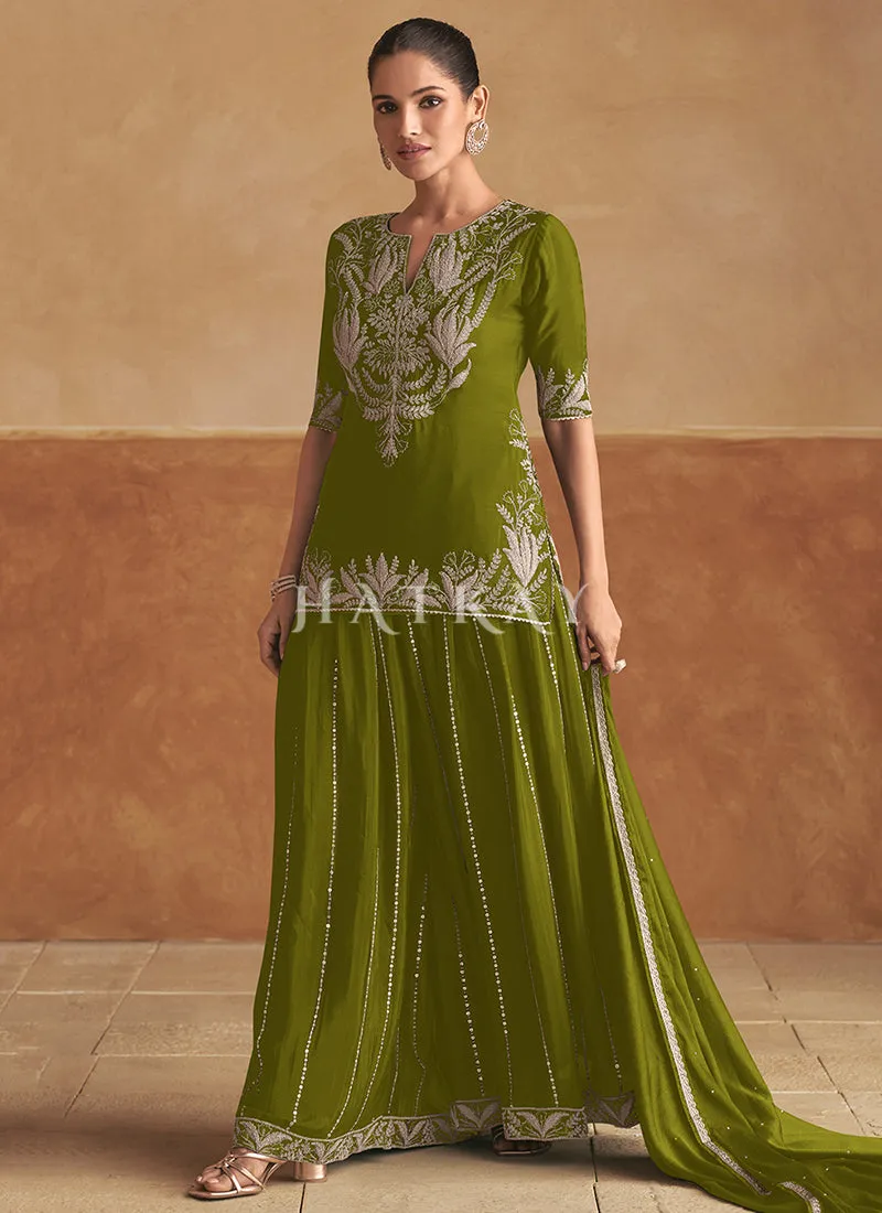 Sage Green Short Kurti And Sharara