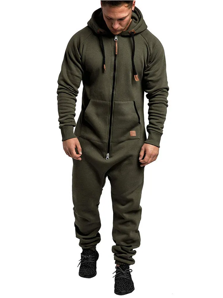 Winter New Men'S Hooded Fleece Solid Colour Casual Hoodie Set