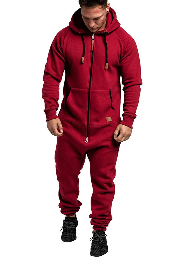 Winter New Men'S Hooded Fleece Solid Colour Casual Hoodie Set