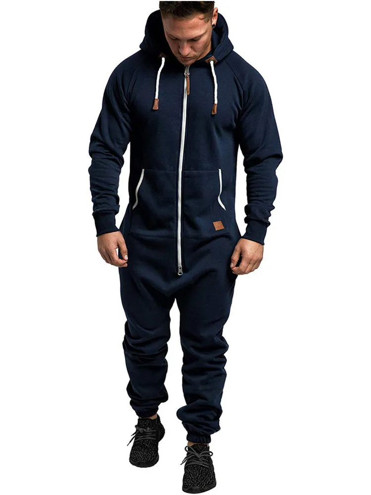 Winter New Men'S Hooded Fleece Solid Colour Casual Hoodie Set