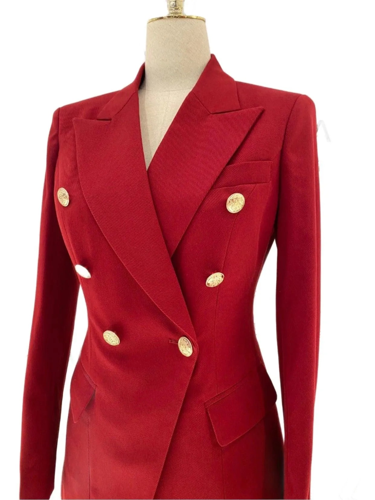 Women Pant Suit, Red Slim Fit Double Breasted Formal Pantsuit