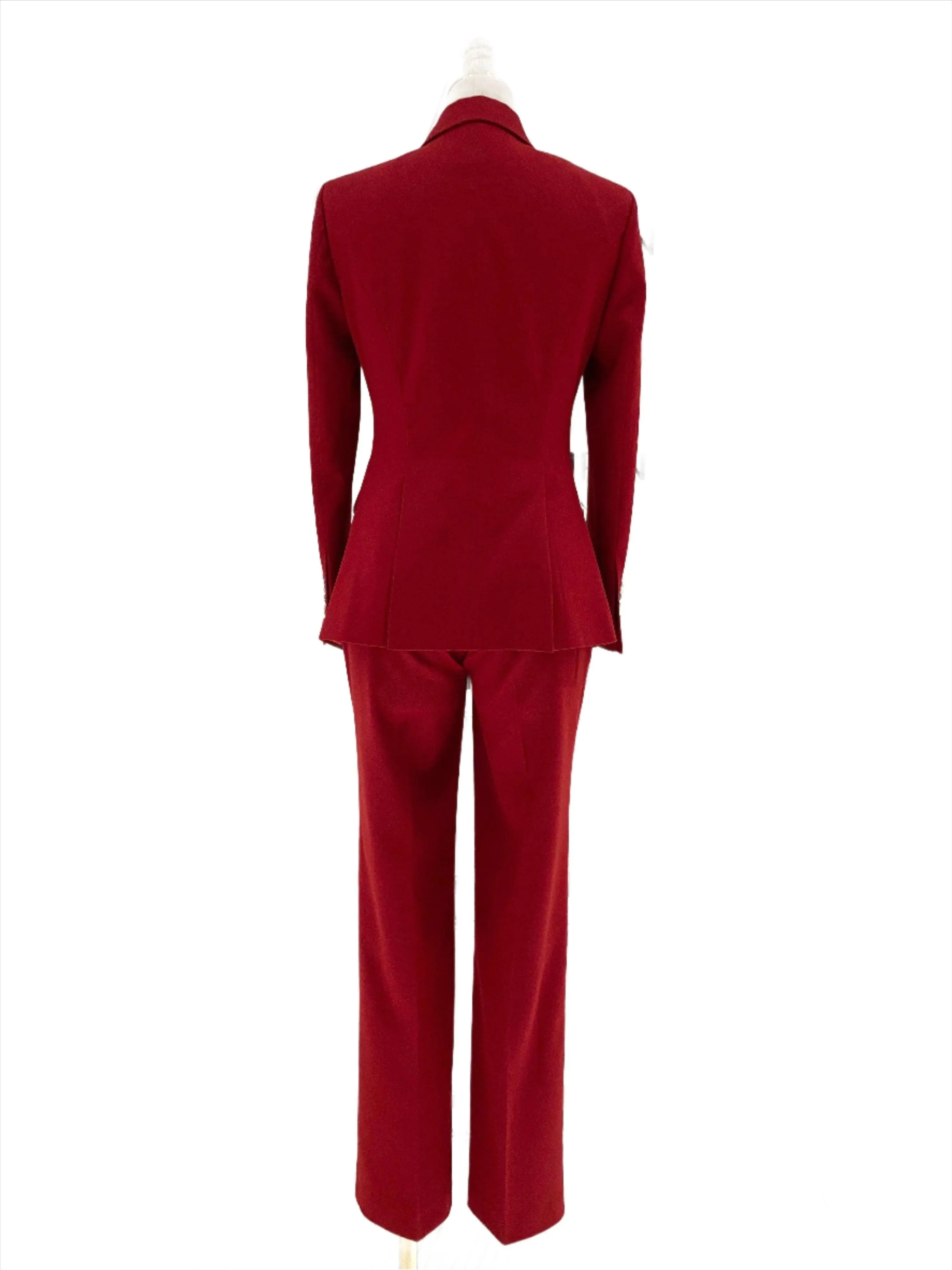 Women Pant Suit, Red Slim Fit Double Breasted Formal Pantsuit