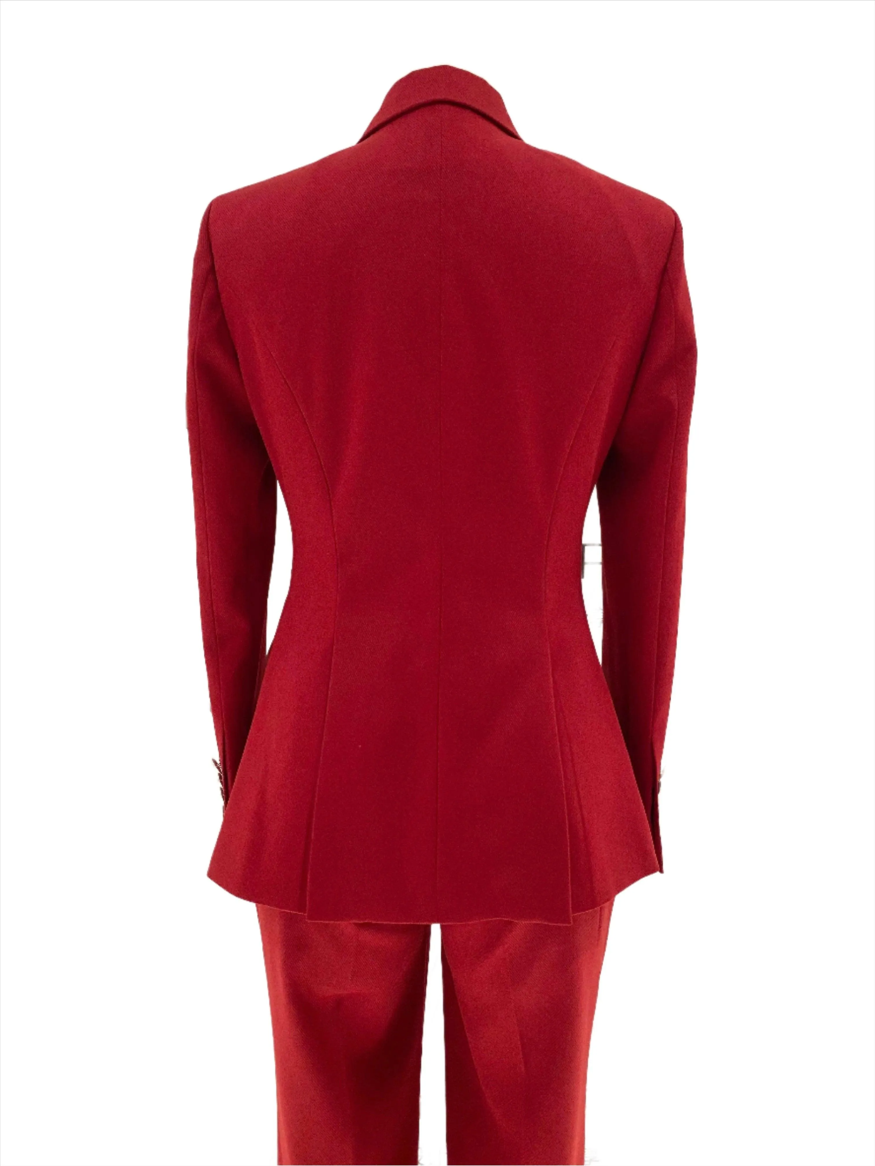 Women Pant Suit, Red Slim Fit Double Breasted Formal Pantsuit