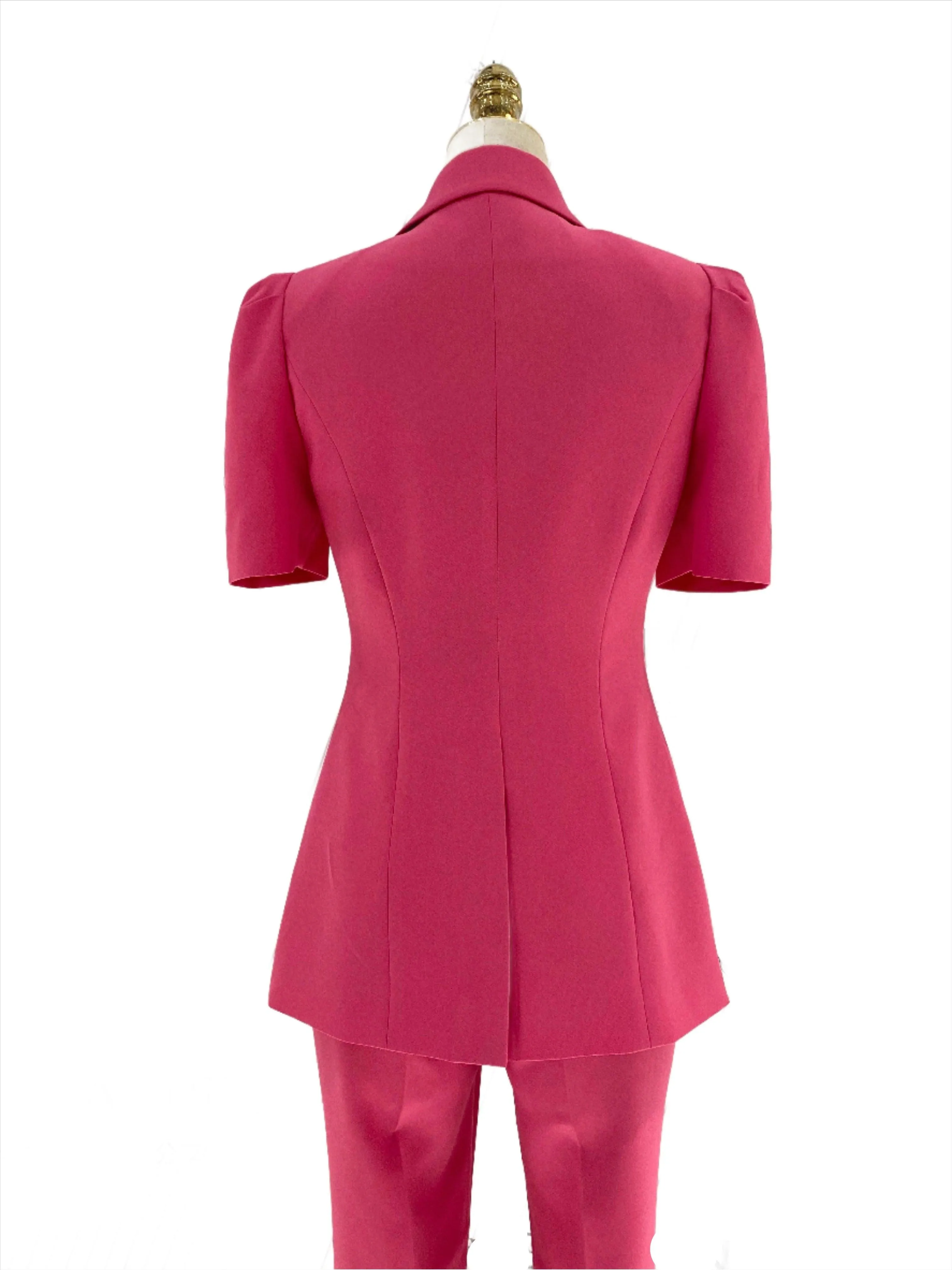 Women Pant Suit - Rose Red One-button Trouser Suit