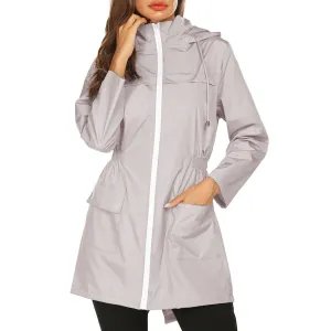 Women Raincoat Windbreaker Lightweight Breathable Zipper Rain Coat Windproof Hooded Rainwear Rain Coats Outwear Women&#39;s Coat